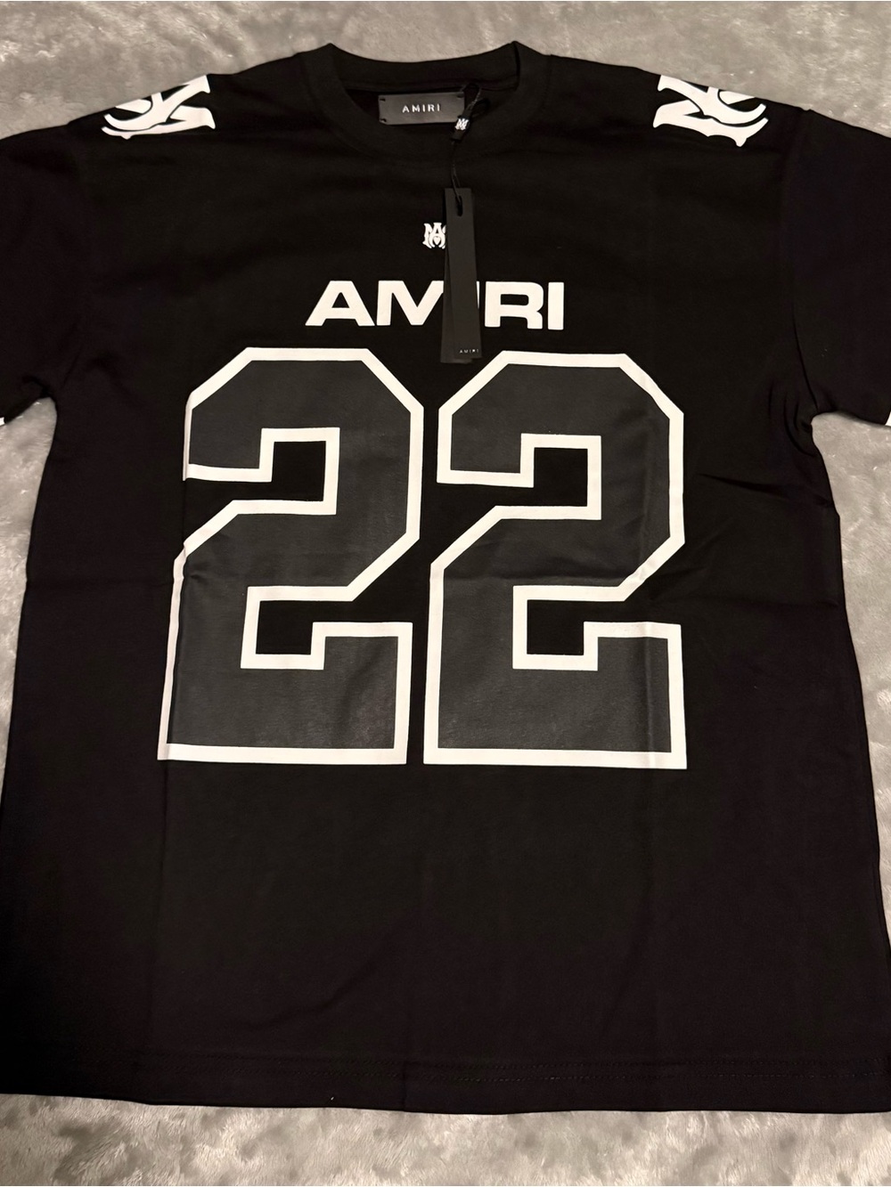 AMIRI Black Short-Sleeve '22' Graphic Tee with White Logos